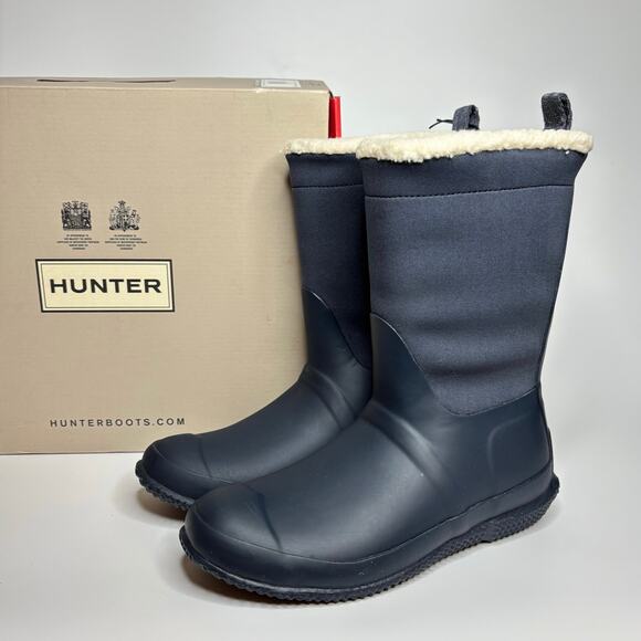 Hunter Women's Original Insulated Roll Top Sherpa Boots in Navy/White Willow - Picture 3 of 10